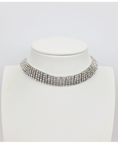 Choker dżetowy srebrny ze zwisem