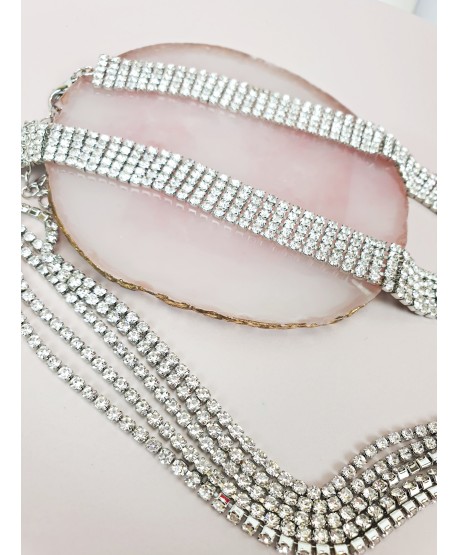 Choker dżetowy srebrny ze zwisem