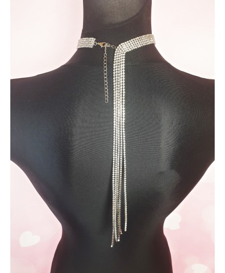 Choker dżetowy srebrny ze zwisem