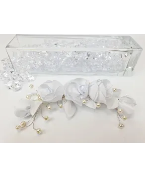 Stroik do włosów białe kwiaty z perełkami