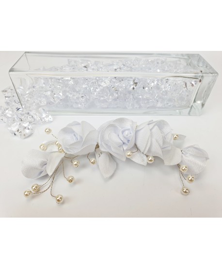 Stroik do włosów białe kwiaty z perełkami