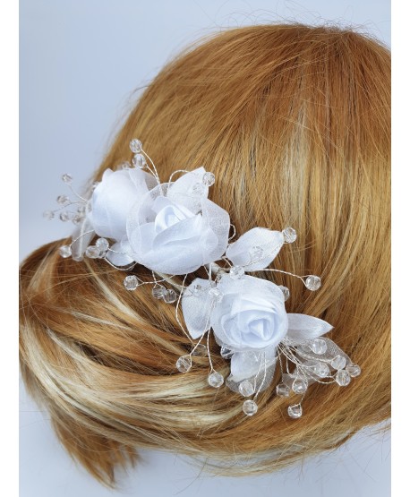 Stroik białe kwiaty z opalizującymi kryształkami