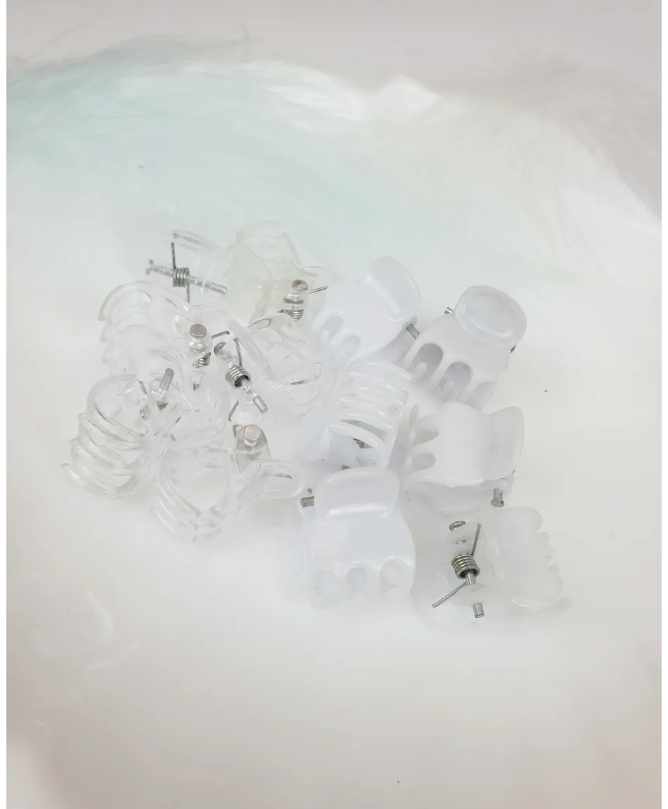 Żabki do włosów małe białe i przezroczyste