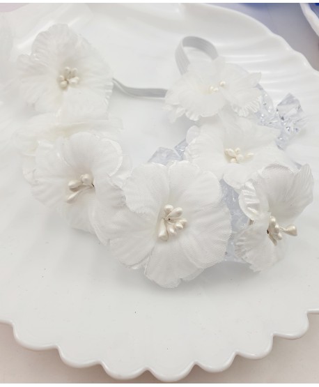 Opaska na gumce białe kwiatuszki