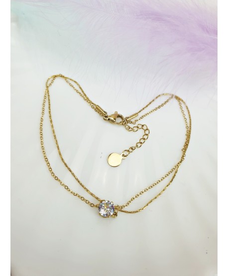 Bransoletka na kostkę stal z cyrkonią