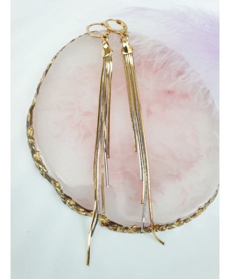 Kolczyki stal łańcuszki złoto-srebrne