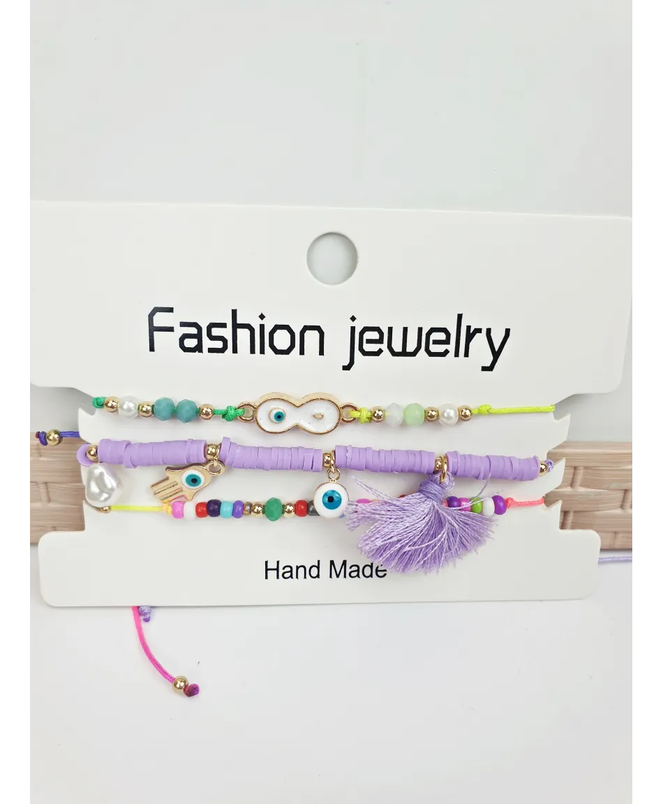 Kolorowe bransoletki na sznureczku- komplet