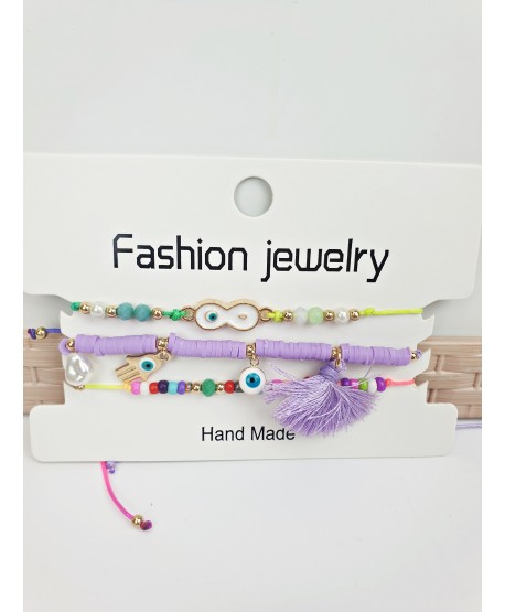 Kolorowe bransoletki na sznureczku- komplet