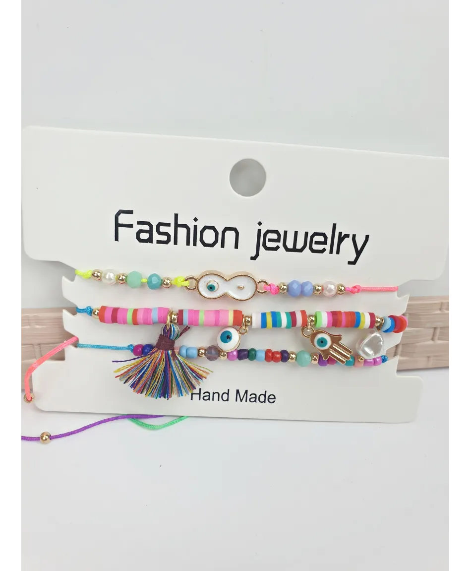 Kolorowe bransoletki na sznureczku- komplet