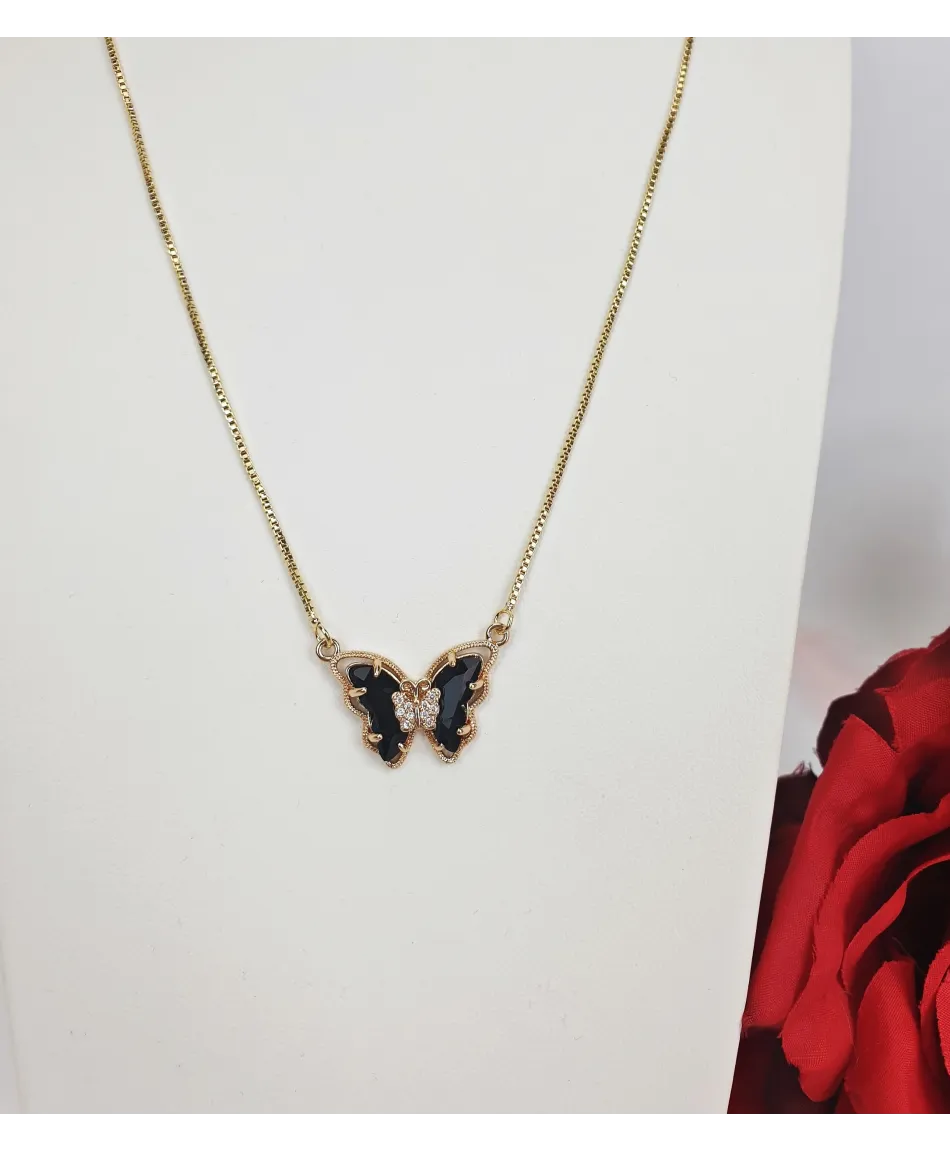 Naszyjnik stal złoty z kolorowym motylkiem Naszyjnik stal złoty z kolorowym motylkiem