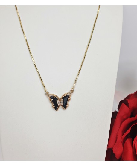 Naszyjnik stal złoty z kolorowym motylkiem