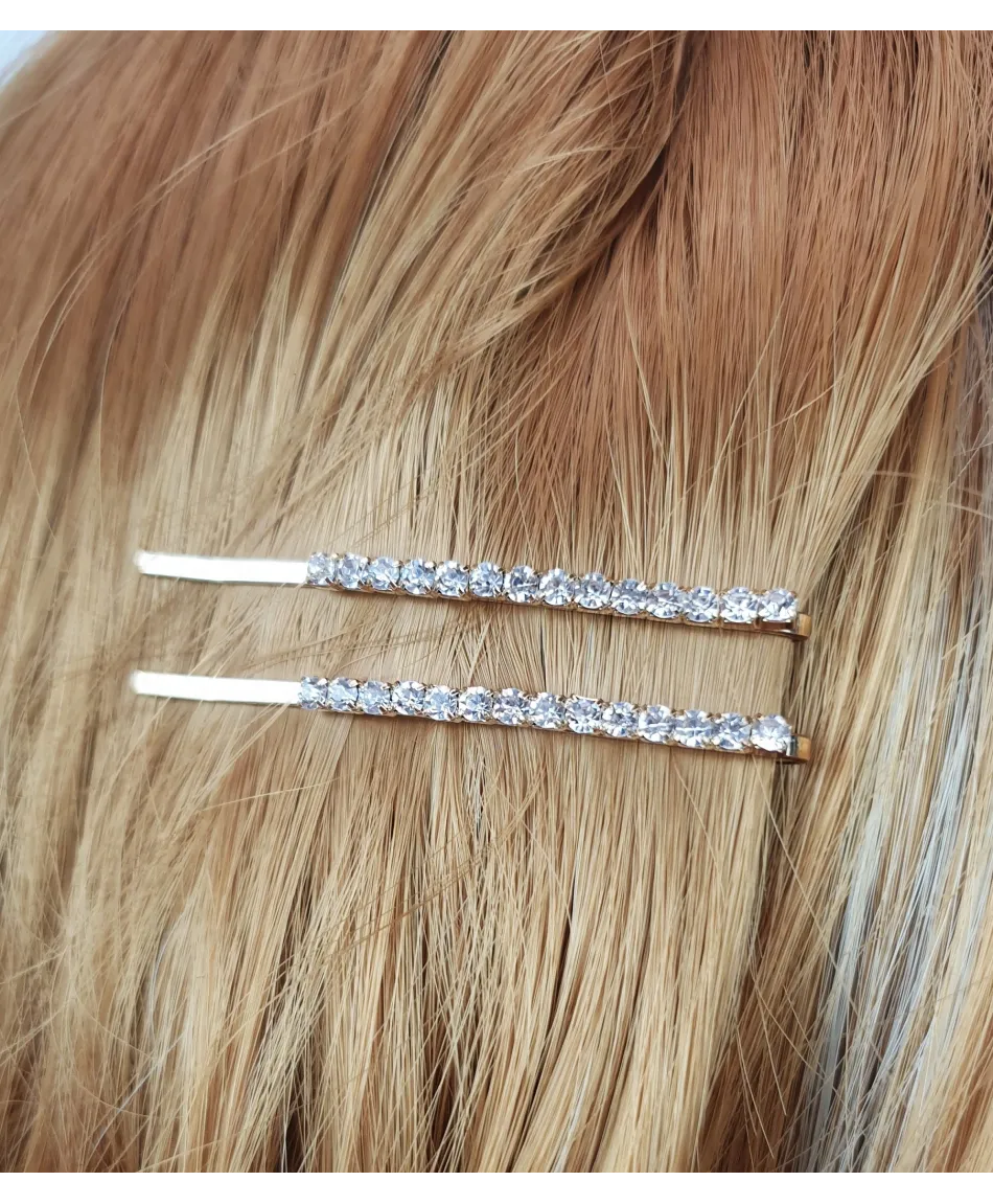 Złota wsuwka do włosów prosta z dżetów