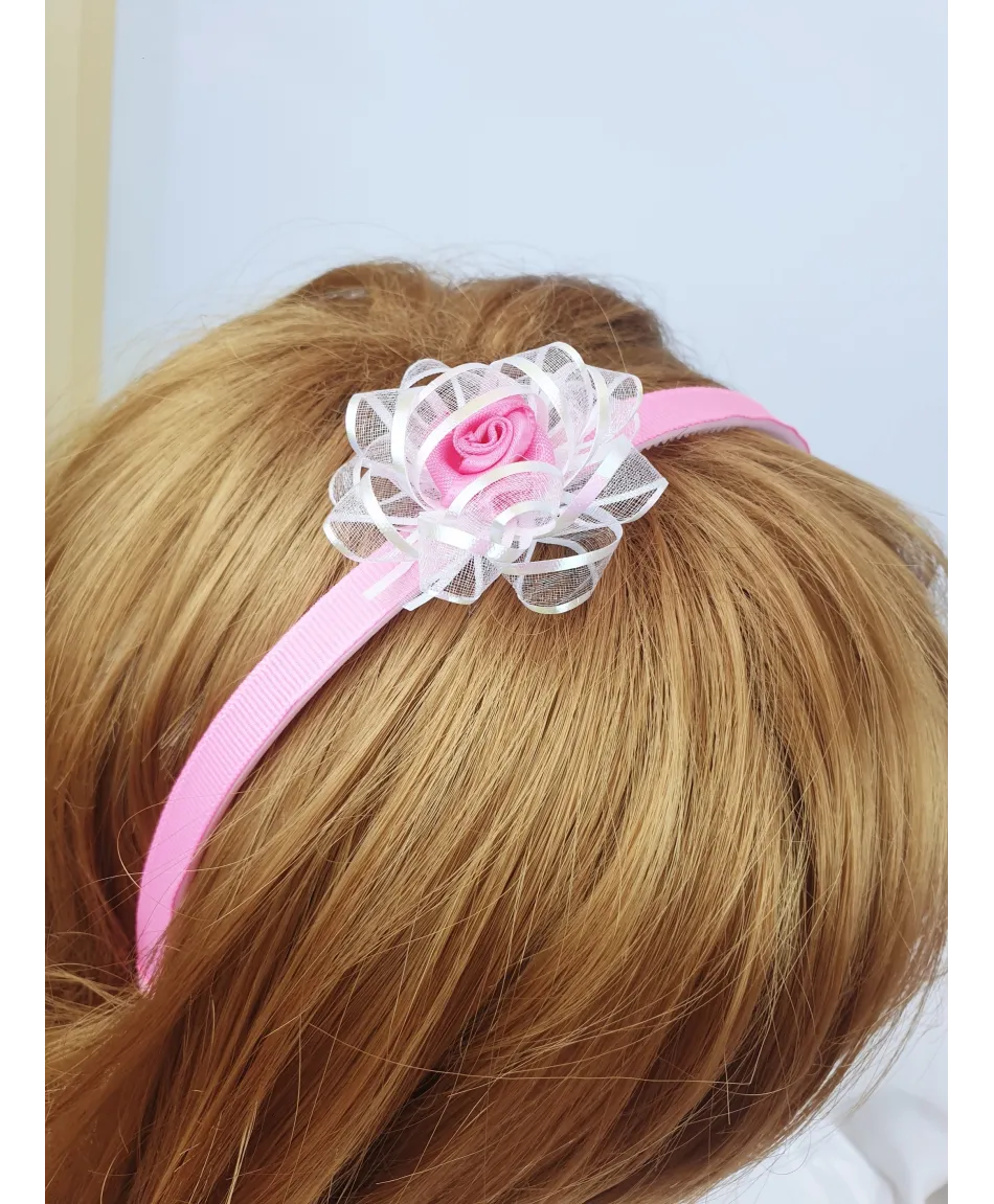 Opaska różowa z kwiatuszkiem