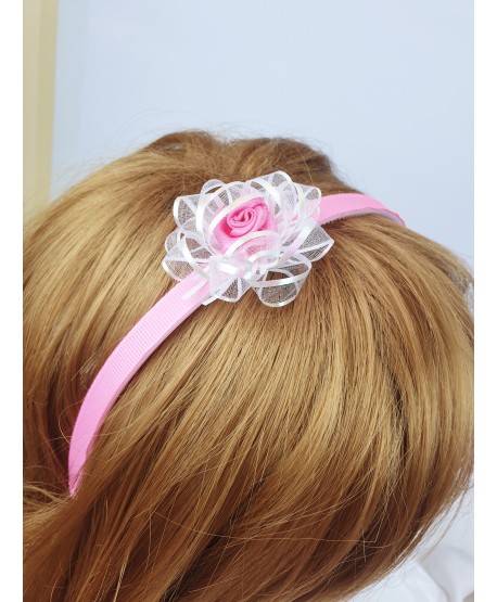 Opaska różowa z kwiatuszkiem