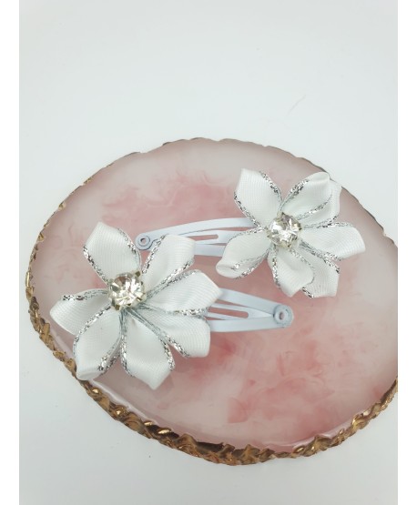 Spineczki z błyszczącymi kwiatuszkami 2szt