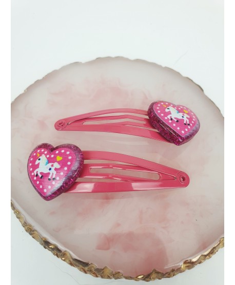 Spineczki z serduszkiem z jednorożcem 2szt