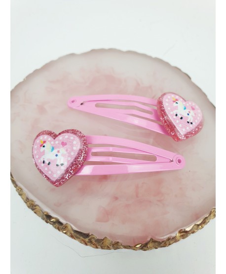 Spineczki z serduszkiem z jednorożcem 2szt