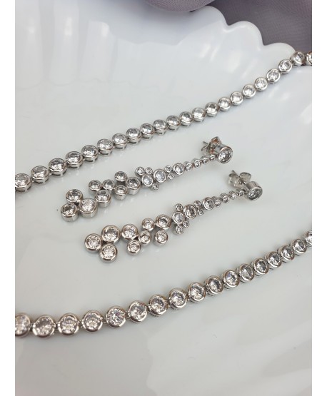 Komplet biżuterii stal okrągłe kryształki