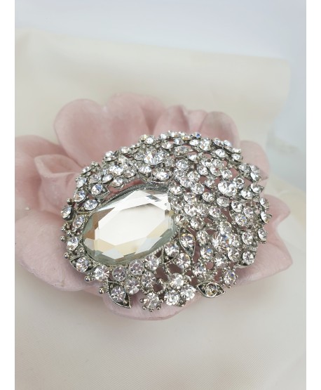 Broszka owalna srebrna