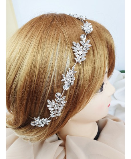 Ozdoba do włosów srebrne listki z łezkami