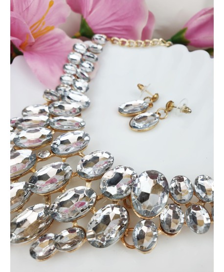 Bogaty komplet naszyjnik i kolczyki kryształowy