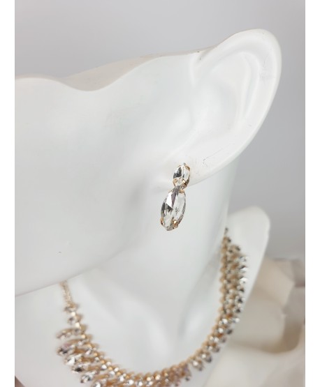 Bogaty komplet naszyjnik i kolczyki kryształowy w złocie