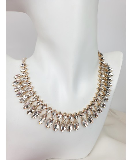 Bogaty komplet naszyjnik i kolczyki kryształowy w złocie