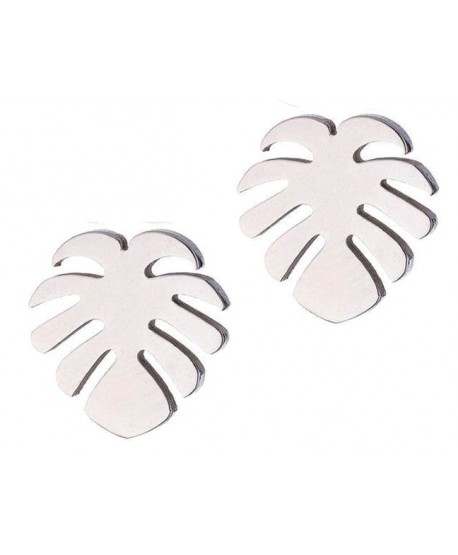 Kolczyki stal srebrne liście monstery