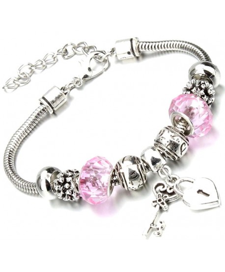 Bransoletka srebrno-różowa modułowa