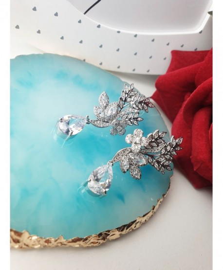 Kolczyki stal srebrne piękne gałązki z łezką