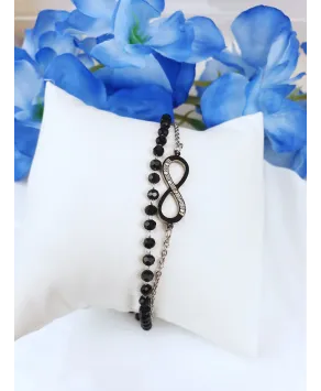 Bransoletki stal srebrne z czarnymi koralikami