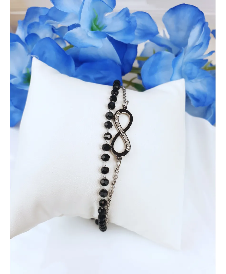 Bransoletki stal srebrne z czarnymi koralikami