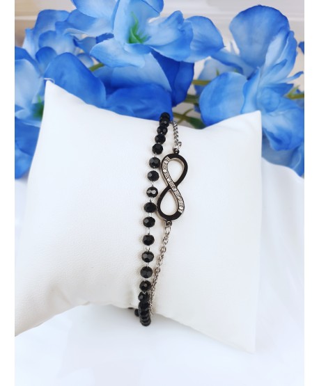 Bransoletki stal srebrne z czarnymi koralikami