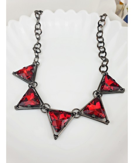 Naszyjnik grafitowy z czerwienią