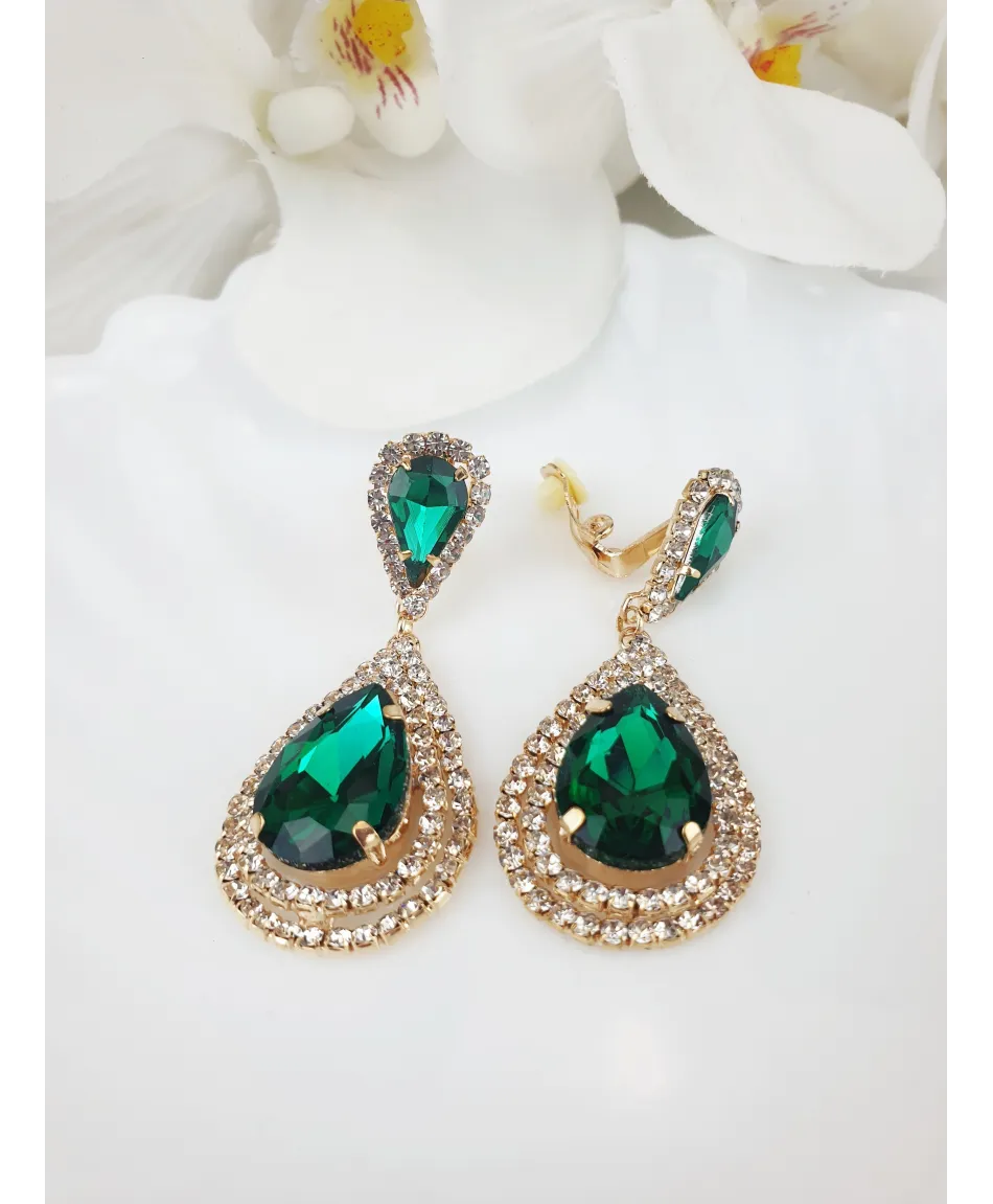 Klipsy ozdobne złote kolorowe łezki