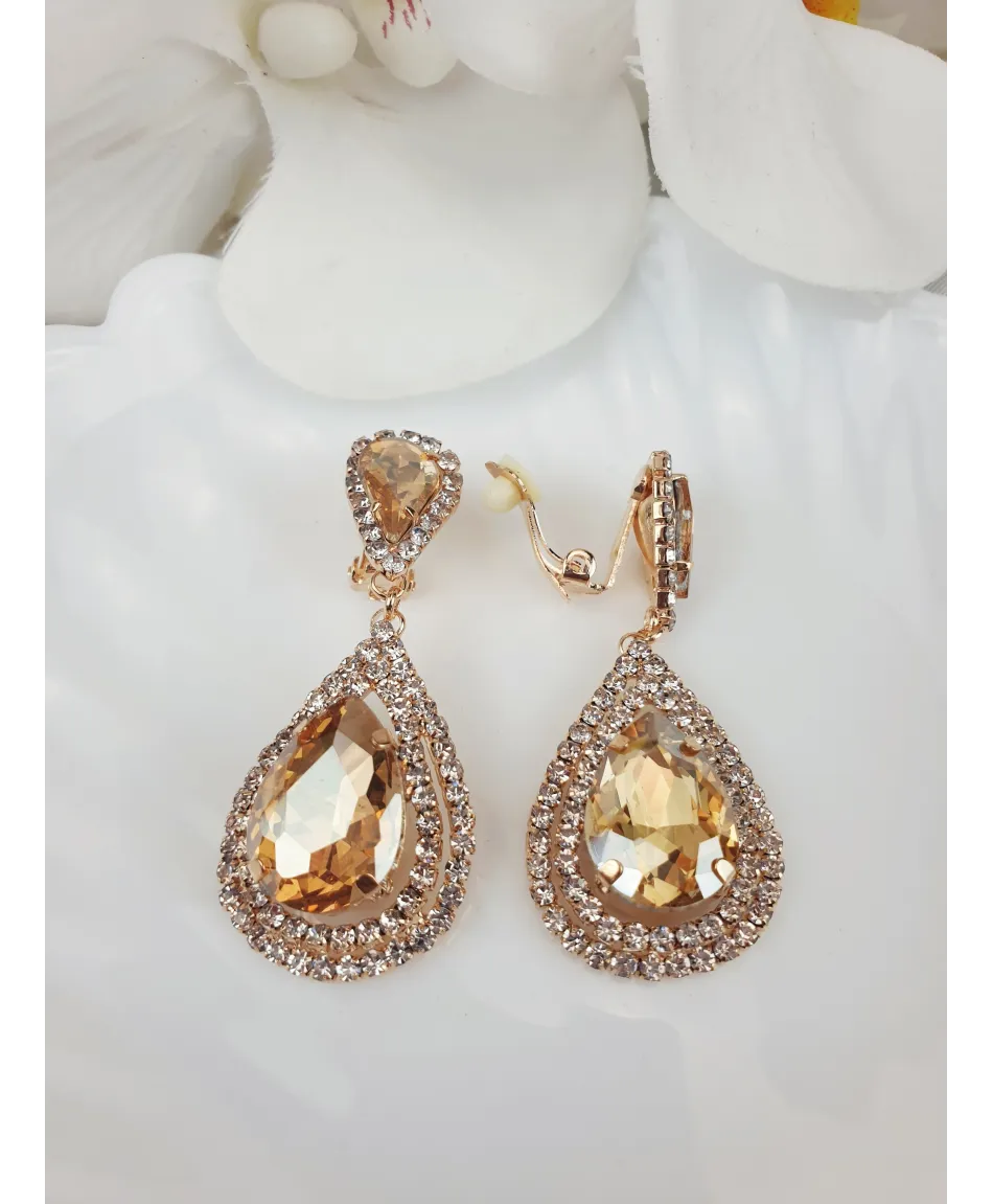 Klipsy ozdobne złote kolorowe łezki