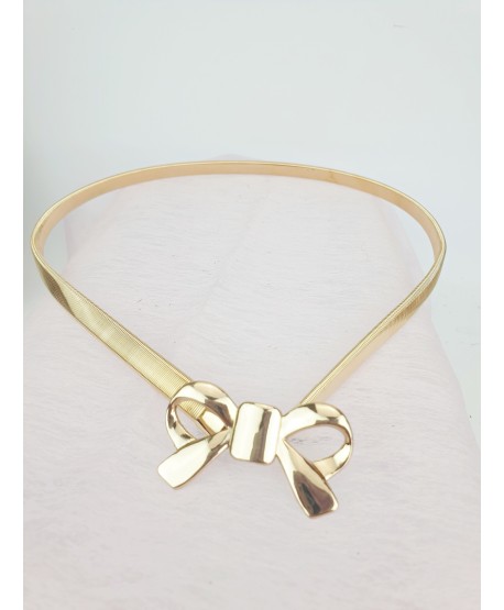Sprężynkowy pasek do sukienki złote z kokardkami