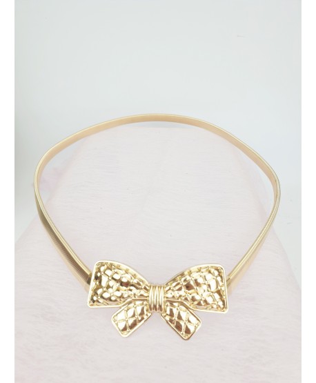 Sprężynkowy pasek do sukienki złote z kokardkami