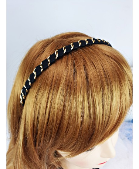 Opaski do włosów czarne z łańcuchem