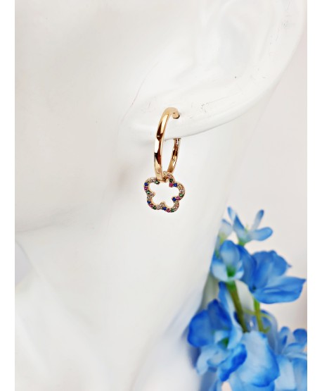 Kolczyki stal złote kółeczka z kolorową koniczynką