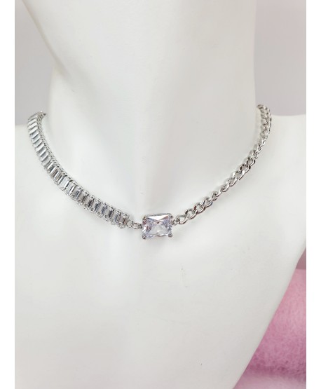 Naszyjnik choker stal ozdobny srebrny