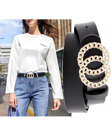 Pasek damski czarny z klamrą w postaci łańcuchów