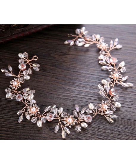 Ozdoba na druciku różowe złoto z kryształkami i perełkami