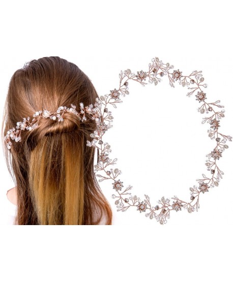 Ozdoba na druciku różowe złoto z kryształkami i perełkami