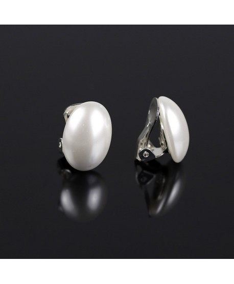 Klipsy owalna biała perła