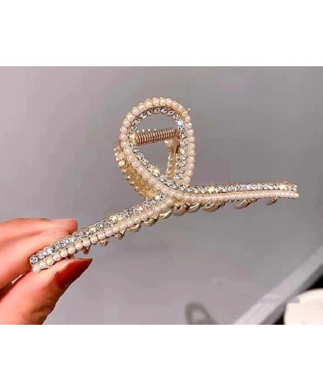 Spinka klamra złota pętelka z perełkami i cyrkoniami