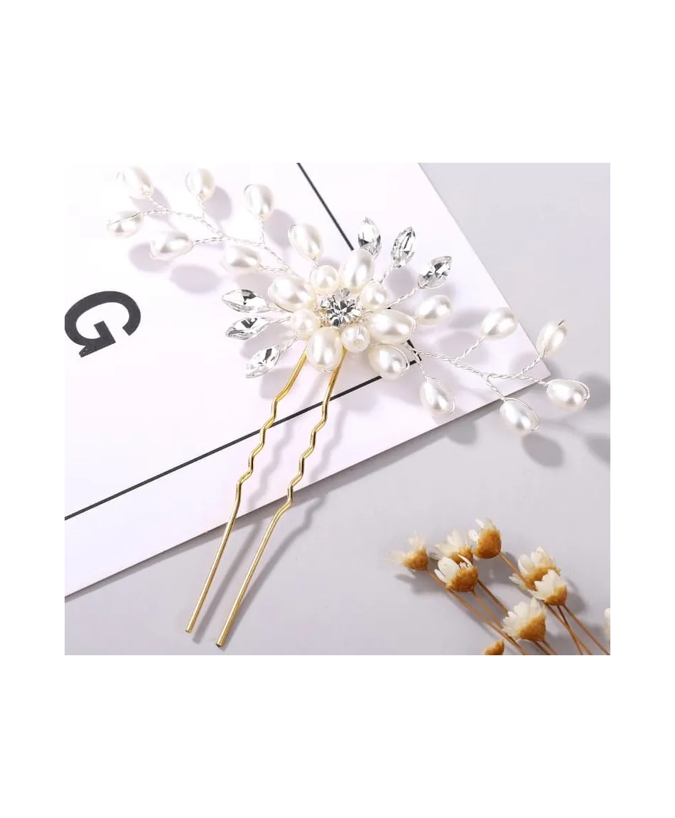 Kokówki do włosów perełkowy kwiat srebrne złote