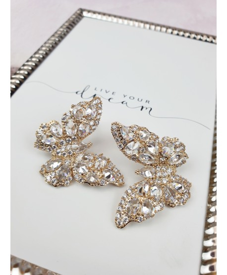 Kolczyki stal złote cyrkoniowe motyle