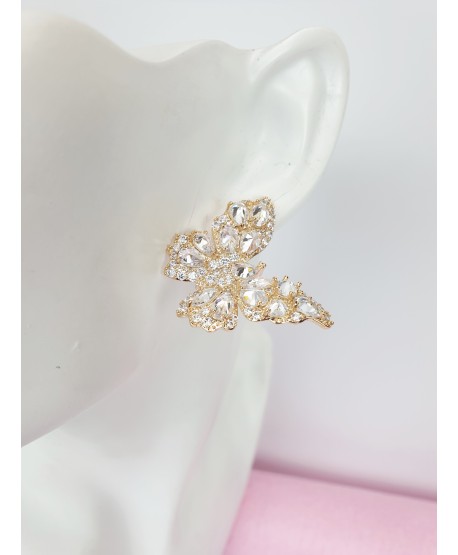 Kolczyki stal złote cyrkoniowe motyle