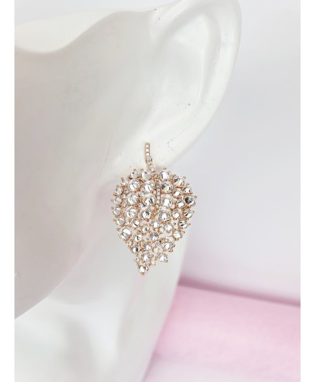 Kolczyki stal złote cyrkoniowe liście